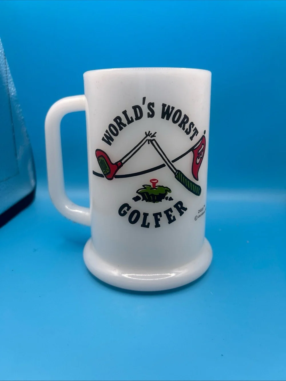 World's Worst Golfer White Milk Glass Mug vintage